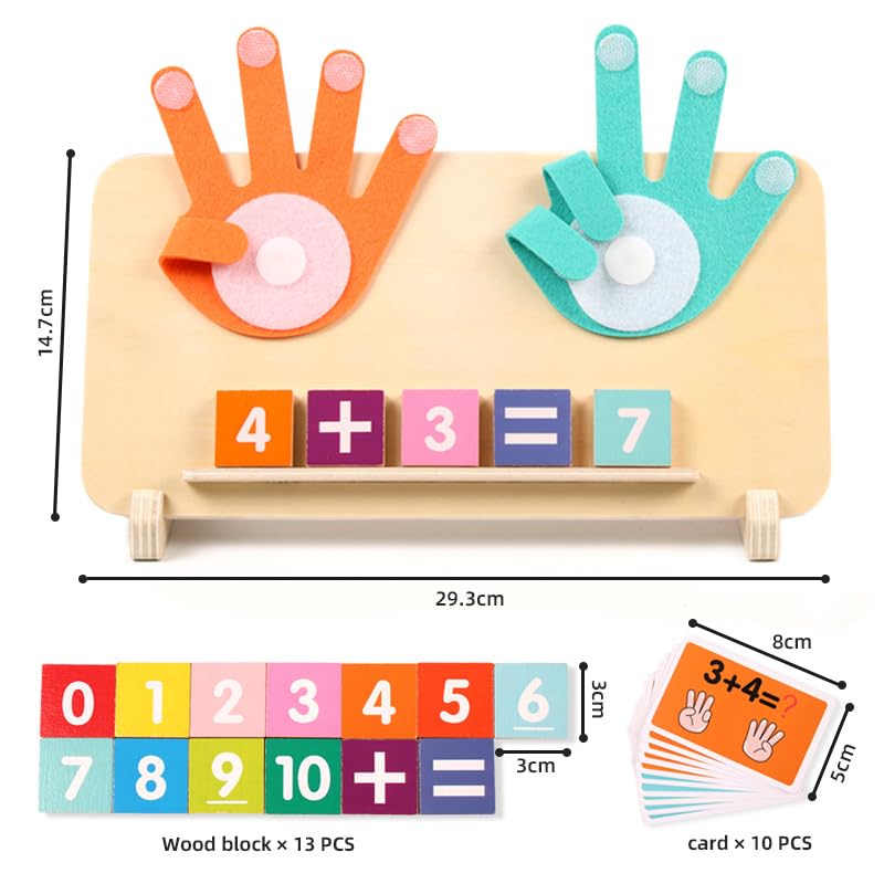 Capstro Wooden Finger Counting Math Board for Kids – Montessori Number Learning Toy with Counting Hands, 13 Wooden Blocks & 10 Equation Cards | Preschool Math Activity for Ages 3+ - Image 1
